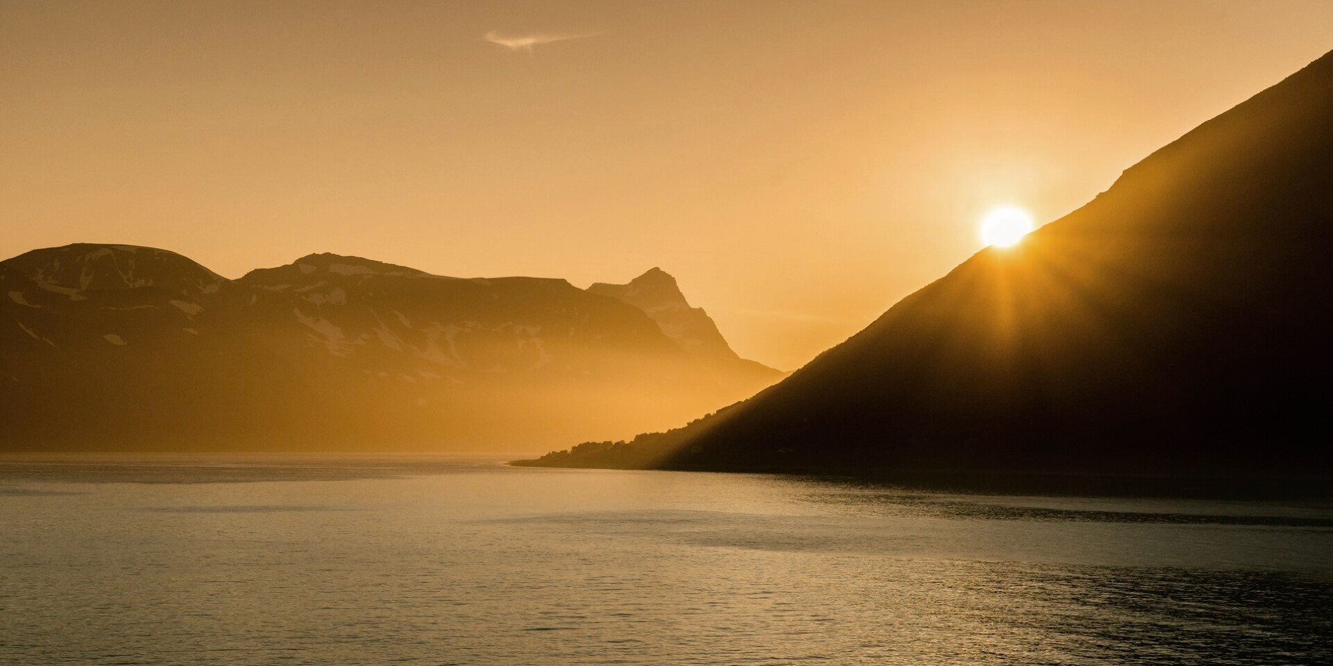 Sunrise over the port of Skjervøy in Norway
